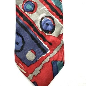 Vintage Karl Lagerfeld 3.5" Silk 80s Abstract Red Necktie Tie Designer